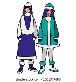 couple of girls with winter clothes