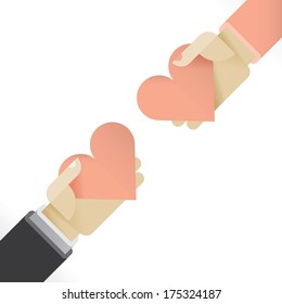 Couple giving each other red hearts with love. Idea - Wedding, Engagement or Valentine's Day concept. Enjoy!