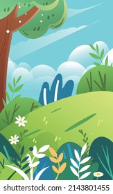 Couple giving high fives with forest and trees in the background, vector illustration
