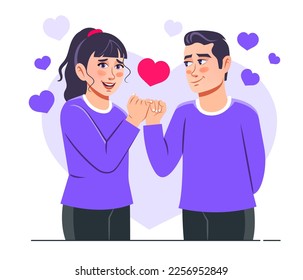 Couple giving promise to each other saying happy promise day. Two hands making a pinky promise with heart shape. Flat style vector Illustration scene isolated on white background for blogging, website
