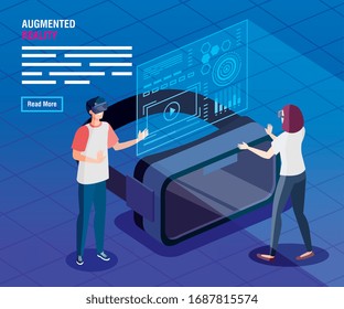 couple with glasses of reality augmented technology vector illustration design