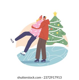 Couple Glides Graceful und Embrace auf Winter Eis Rink. Ihr Lachen Mingles mit der knackigen Luft, Vektorgrafik