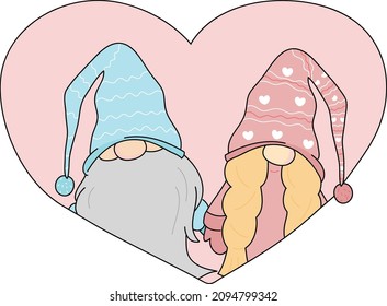 Couple Gnome Illustration, Cute Valentines Gnome