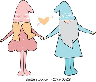 Couple Gnome Illustration, Cute Valentines Gnome