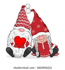 Couple of gnomes in love. Isolated vector