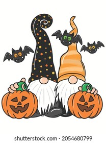 Couple Gnomes Pumkins Cute Happy Halloween Vector illustration. Happy Halloween Background Vector illustration