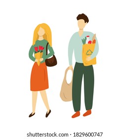 Couple go home after shopping 