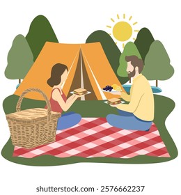 Couple goes camping and picnics