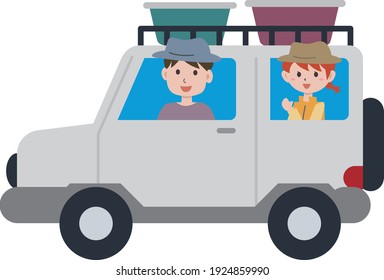 A couple going camping by car
