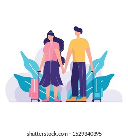 Couple Going Holiday with Colourful Suitcase vector illustration