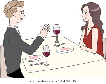 Couple going on a date at restaurant. Vector illustration isolated on white background.