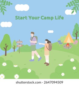 couple going on a hike at a camping site