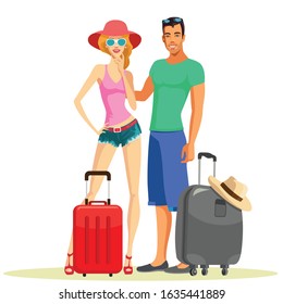 couple going on vacation with their bags