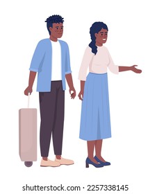 Couple going on vacation together semi flat color vector characters. Waiting to board. Editable full body people on white. Simple cartoon style illustration for web graphic design and animation