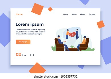 Couple going through conflict. Man and woman drinking tea, connecting broken heart together flat vector illustration. Conflict, family therapy concept for banner, website design or landing web page