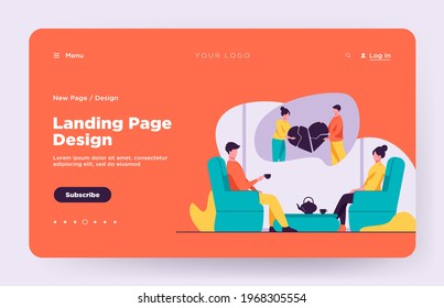 Couple going through conflict. Man and woman drinking tea, connecting broken heart together flat vector illustration. Conflict, family therapy concept for banner, website design or landing web page