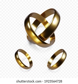 Un par de anillos de boda dorados. Objetos de joyería de oro. Anillos de compromiso. Ilustración del vector