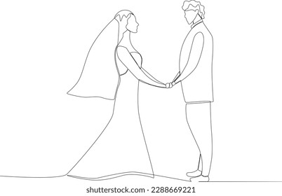 A couple got married at a luxury party. Wedding one-line drawing