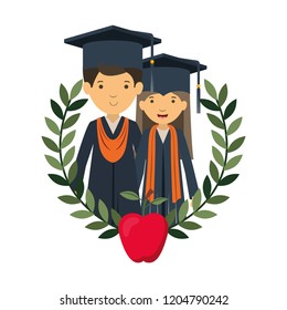 couple of graduates with apple avatar character