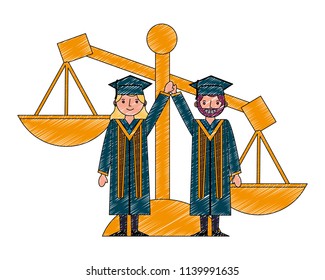 couple of graduates with balance icon