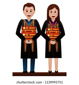 couple of graduates with books avatar character