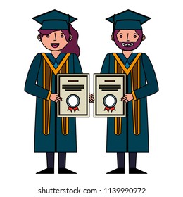 couple of graduates with diploma avatar character