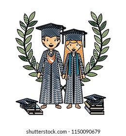 couple graduates with wreath crown