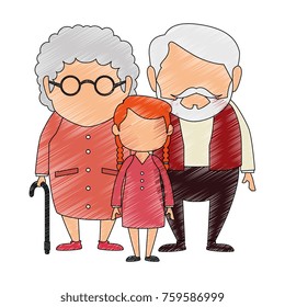 couple of grandparents with granddaughter avatars characters