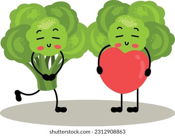 Couple of green broccolis in love
