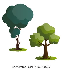 Ilustración vectorial de dos árboles verdes sobre fondo blanco