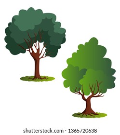 Ilustración vectorial de dos árboles verdes sobre fondo blanco