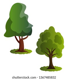 Ilustración vectorial de dos árboles verdes sobre fondo blanco