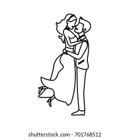 couple groom carries bride in arms wedding ceremony