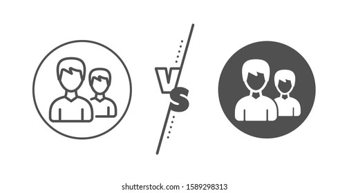 Couple or Group sign. Versus concept. User line icon. Male Person silhouette symbol. Line vs classic couple icon. Vector