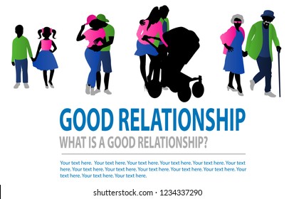 Couple growing up  from baby to old age. Life cycle and aging process. Forever and ever. Stick figure generation. Concept of love in old age, successful marriage, old couple, Romantic logotype.