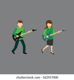 Couple of Guitarist Character Design Vector. Cartoon Style 
