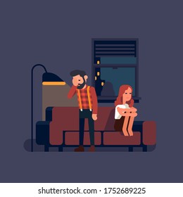 Couple had an argument. Man and woman not talking to each other after arguing, feeling sad and frustrated. Unhappy relationship concept vector illustration 