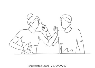 A couple had a big fight. Relationship problem one-line drawing