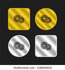 Couple of half oranges gold and silver metallic coin logo icon design