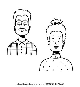 Diseño de caracteres dibujados a mano en pareja aislados en fondo blanco