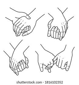 Couple Hand Hold, Simple Line Art Illustration Set