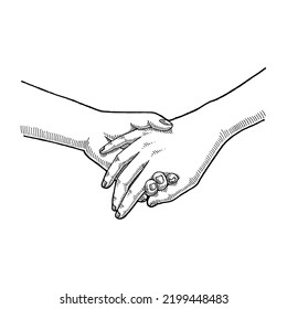 Couple Hand Holding ,Hand Drawn Illustration