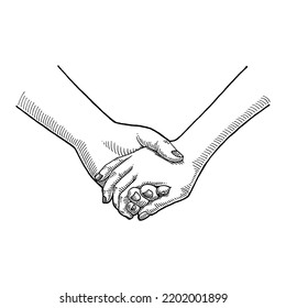 Couple Hand Holding ,Hand Drawn Illustration