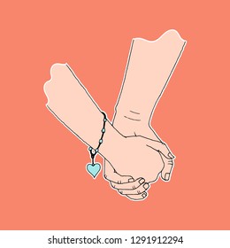 Couple hand holding, Symbol of affection and carer, Isolated Vector