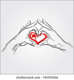 couple hand in love or valentine themed simple illustration. Hands make heart isolated