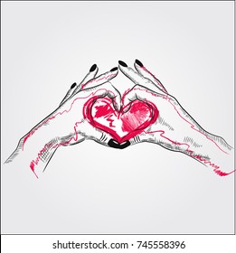 couple hand in love or valentine themed simple illustration. Hands make heart isolated