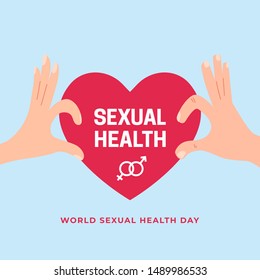 Couple hand make separate love sign for World Sexual Health Day poster concept design. male female gender sex symbol on heart vector illustration banner background template.