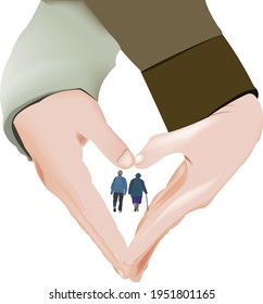 couple hands joined in grandparents heart shape