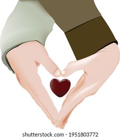 couple hands joined in heart shape with love
