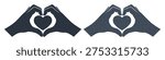 Couple hands making heart sign, symbol of affection, romance, unity, care